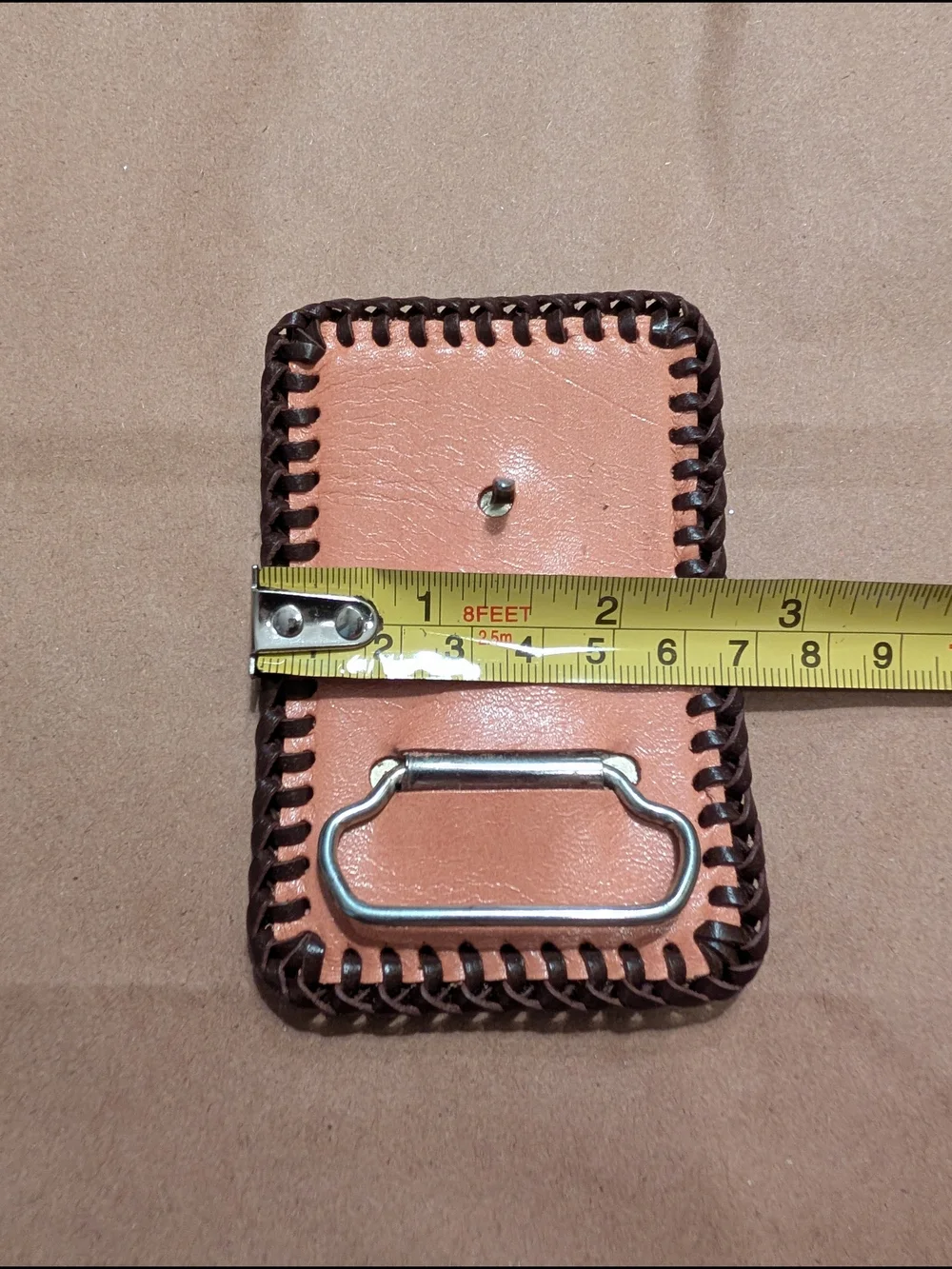 Brown Leather Belt Buckle with Deer Embossing